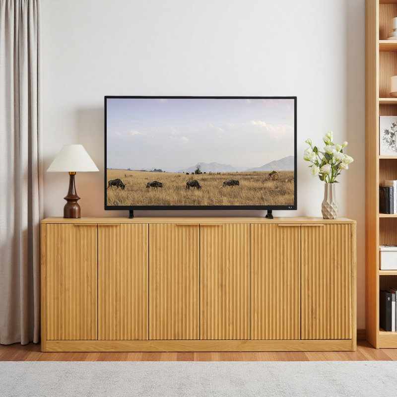 67-Inch Modern Wavy Sideboard, Curved Contour Design Storage Cabinet, 6-Door Cabinet With Storage Function, Suitable For Kitchen / Bedroom / Living Room,67.0"L X 15.7"W X 27.7"H