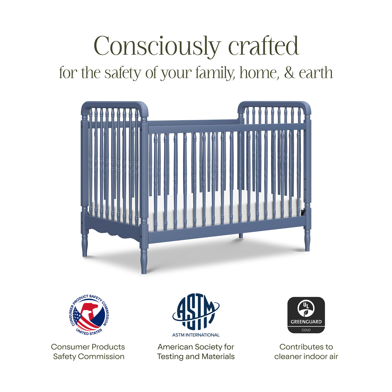 Liberty Pine 3-in-1 Convertible Crib, Cove Blue
