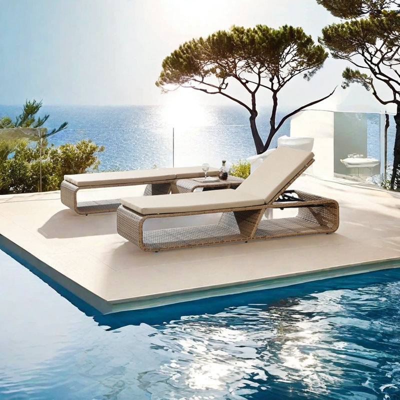 Chaise longue d'extérieur avec méridienne en osier PE