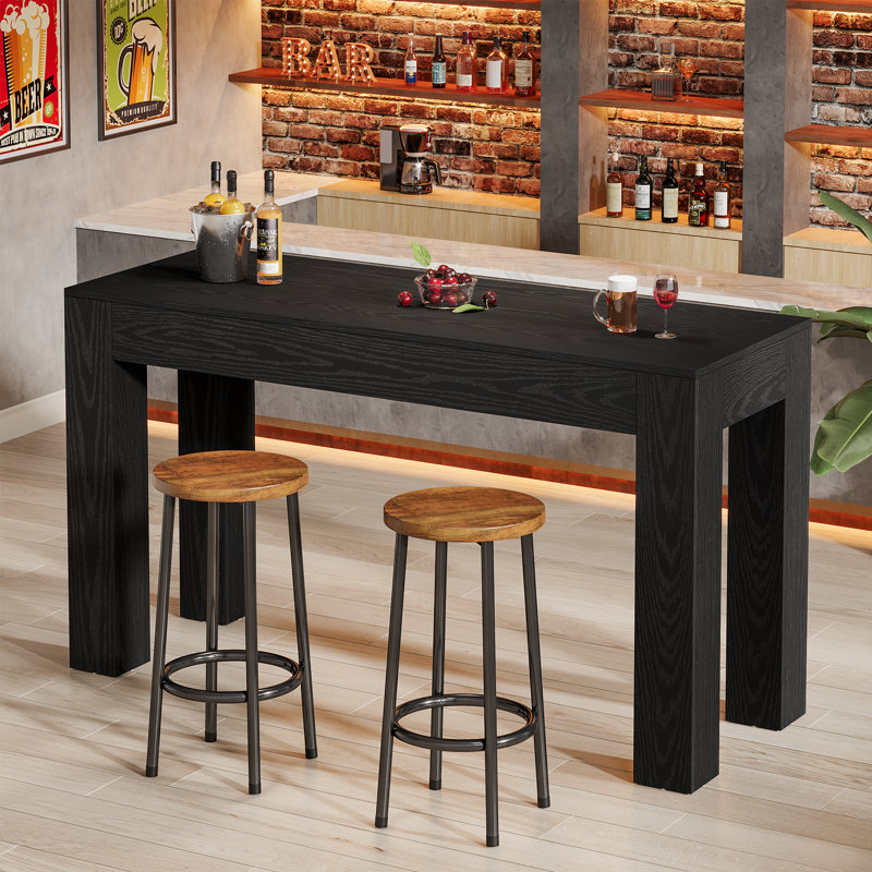 62.99" Rustic Bar Table, High Pub Table for Dining Room or Kitchen, Black