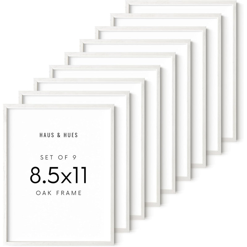 Cadre photo en bois massif - ensemble de 9, Blanc, L 8,5 po x H 11 po