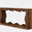 Table élégante en bois naturel aux ondulations ludiques, deux tables pour un rangement optimal, brun rustique, profondeur 163 cm, largeur 30 cm, hauteur 88,5 cm. Dynamisme visuel moderne et industriel pour une entrée.