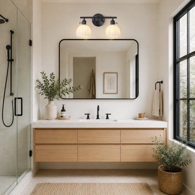 2 - Light Dimmable Bathroom Vanity Light With White Glass Shades