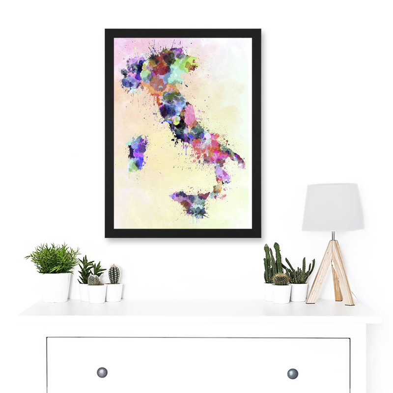 Map Painting Italy Sardinia Sicily Paint Splash Colour - Single Picture Frame Art Prints