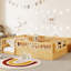 Structure de lit double, rails hauts, bois naturel avec rangement, support pour lit d'apprentissage, profil bas à DEL pour plus d'autonomie