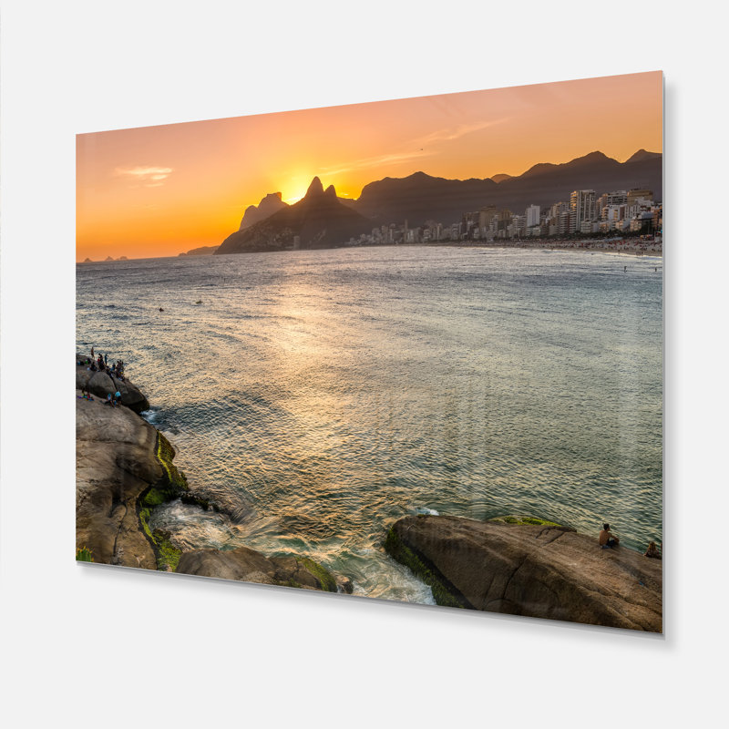 Ipanema in Rio de Janeiro Sunset - Photographie sans cadre sur métal, H 12 po x l 20 po x P 2 po