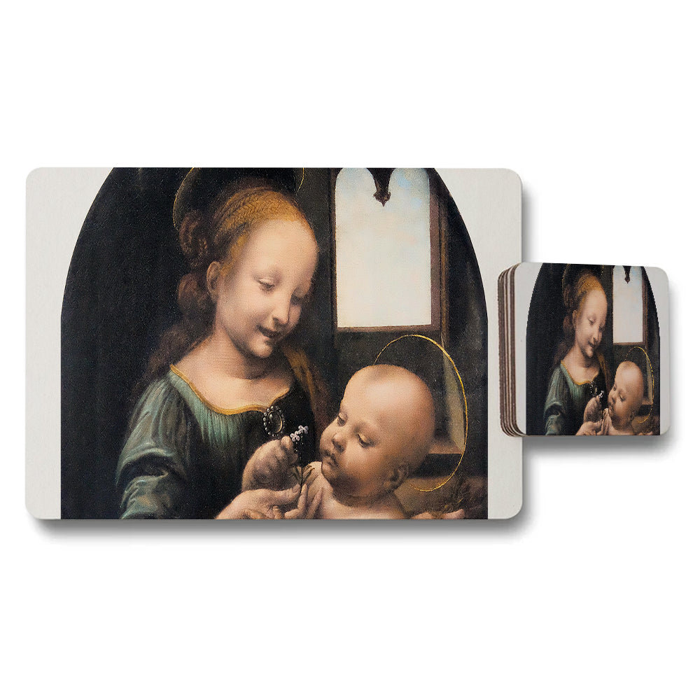 Madonna And Child Artwork Placemats And Coaster Set For Dining Room Decor