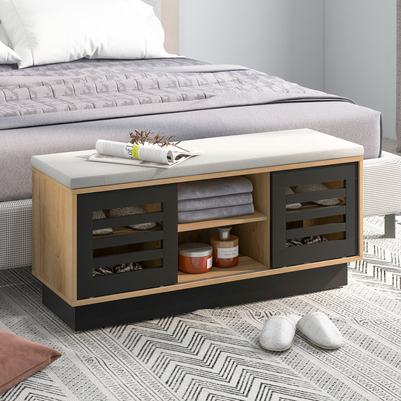 Upholstered Storage Bench, Grey/Brown