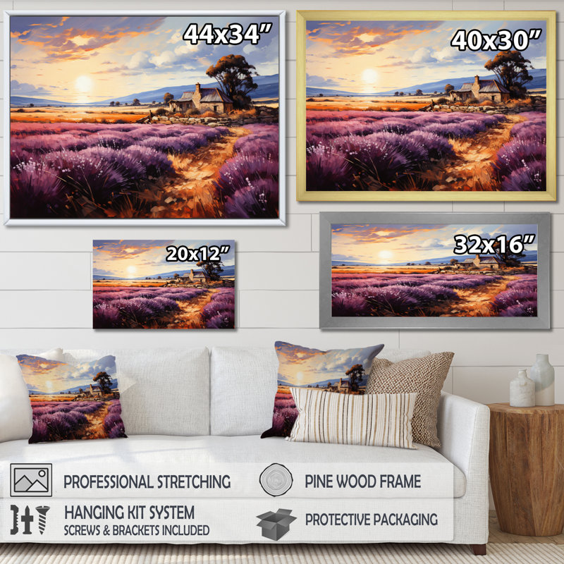 " French Provencal Lavender Fields I ", Black Single Picture Framed, 34" H x 44" W x 1.5" D