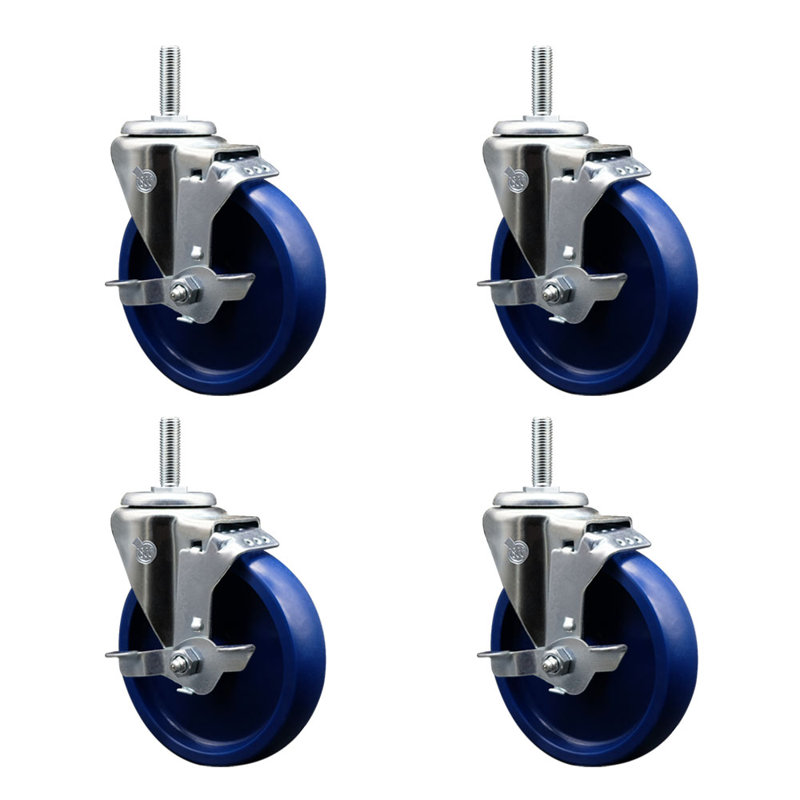 Poly Wheel Swivel 3/4 Inch Threaded Stem Caster with Brake