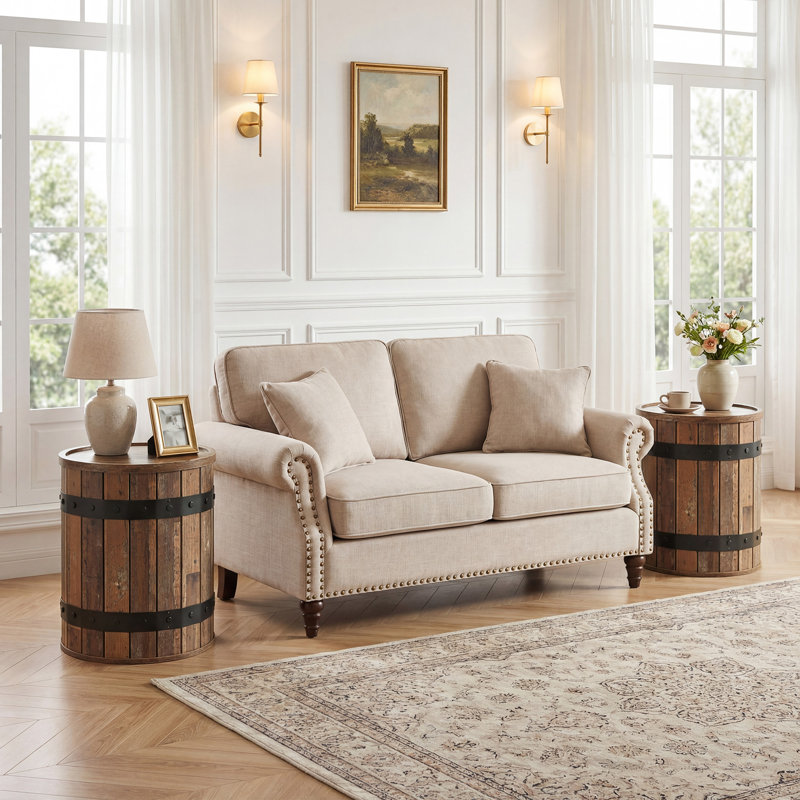 Table d'appoint ronde tonneau avec rangement caché, Brown
