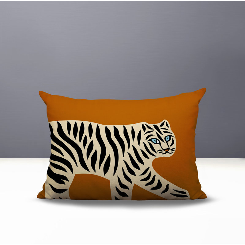 Oreiller rectangulaire intérieur / extérieur Gigi Tiger, Orange, H 25 po x l 18 po
