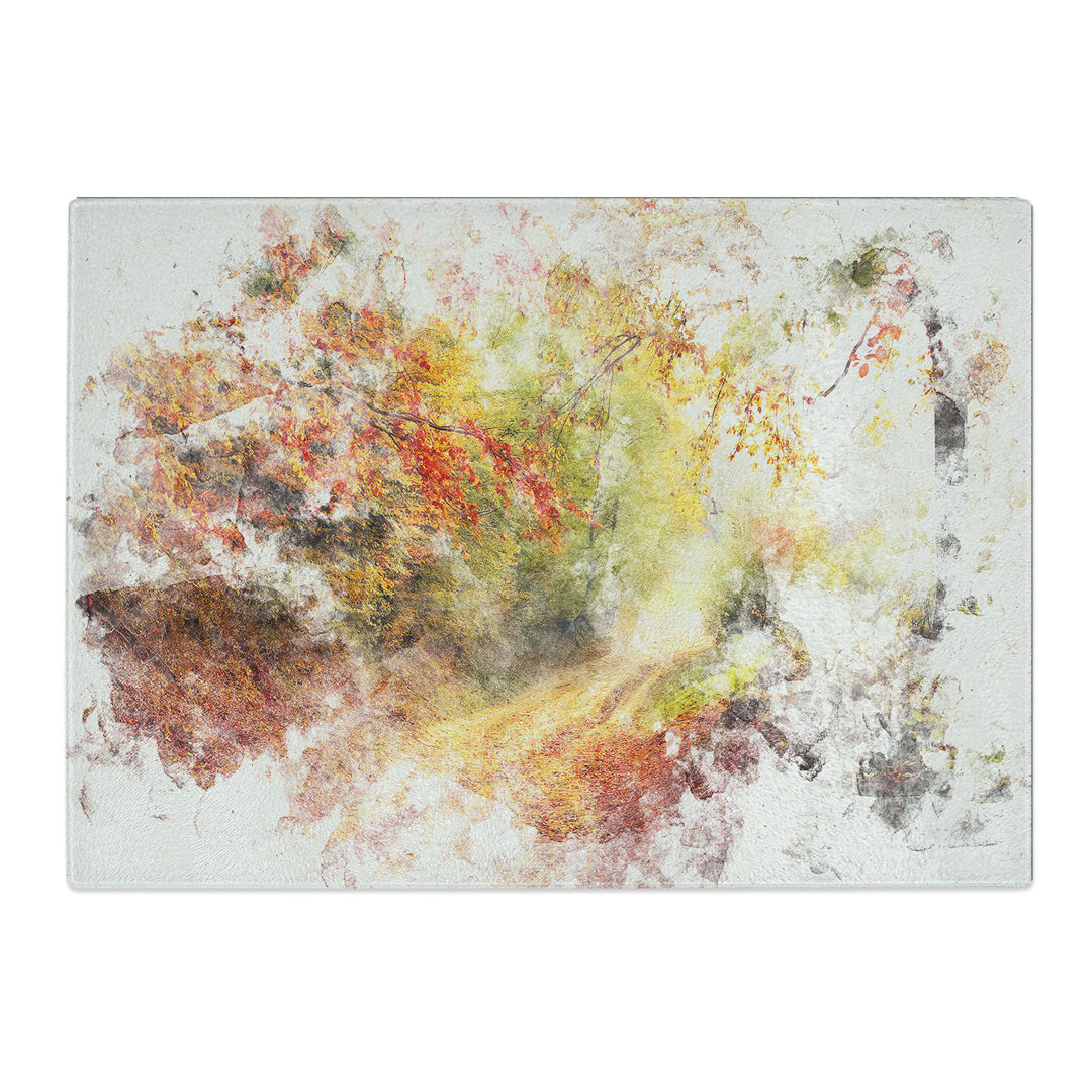 Tempered Glass Autumn Forest Watercolour Chopping Board