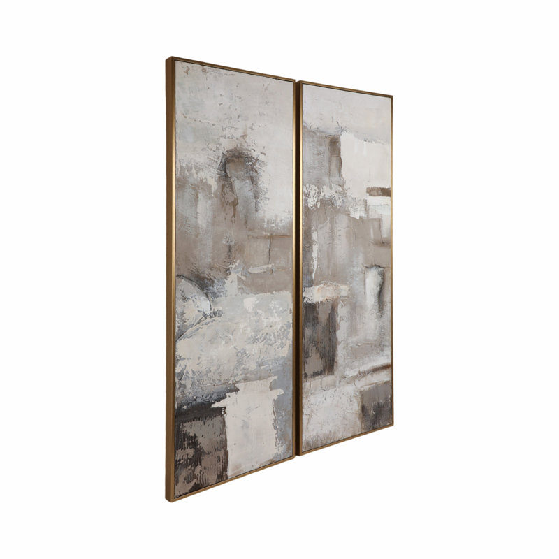 Large Abstract Gray and Beige Handpainted Canvas Wall Art Set