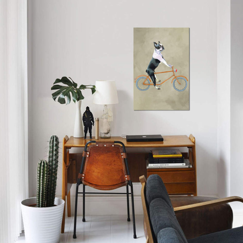 Boston Terrier On Bicycle by Coco De Paris - Print on Canvas, No Frame, 66.04 cm H x 45.72 cm W x 3.175 cm D