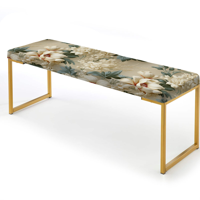 Blue Antique Country House Floral Charm - Floral Upholstered Gold Bench