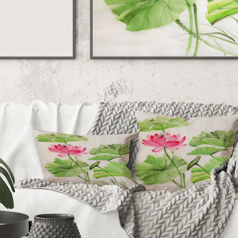 Coussin Lotus et libellule - imprimé traditionnel, 18" x 18"