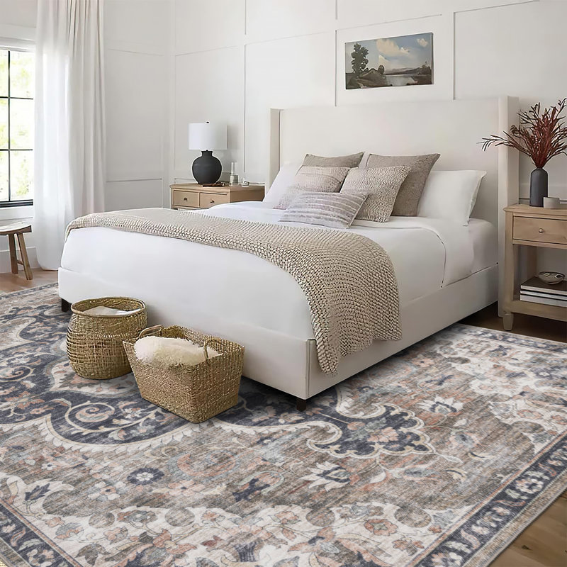 Lefkothea Joy Vintage Machine Washable Area Rug, Rectangle 4' x 6', Brown Beige