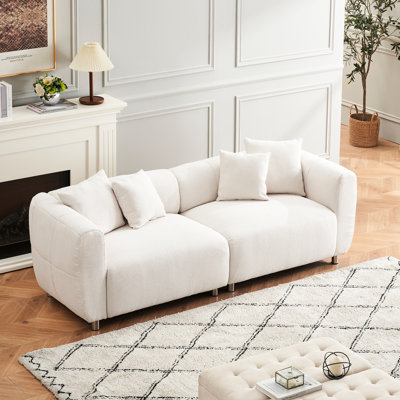 89" Oversized With Metal Legs, Solid Wood Frame, 4 Pillows For Living Room, Home - White, Spring Wrap Seat Cushion, Doll Cotton Pillow Fashionable Reception Area Comfortable Design, Square