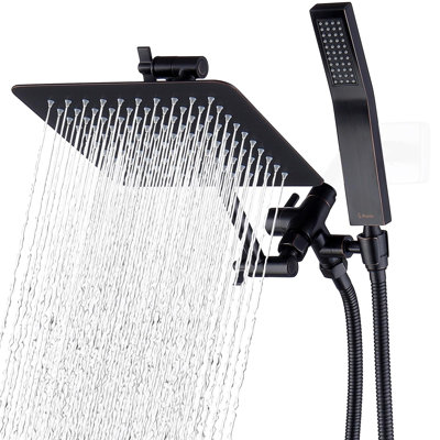 8-Inch Dual Square Shower Head Combo, Rain Shower Head, Handheld Shower Wand With 71-Inch Extra Long Hose, 3-Way Diverter