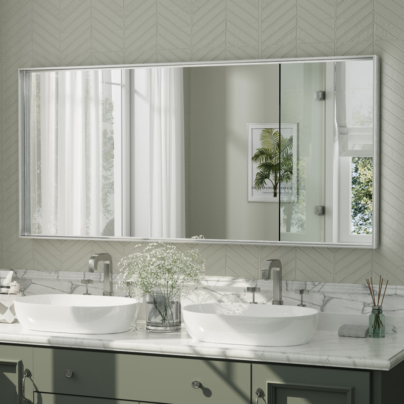 Miroir mural Aevar, 60 po x 28 po, Argent brossé