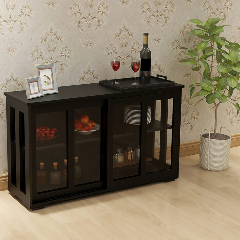 Armoire de rangement pour cuisine avec porte en verre, Noir