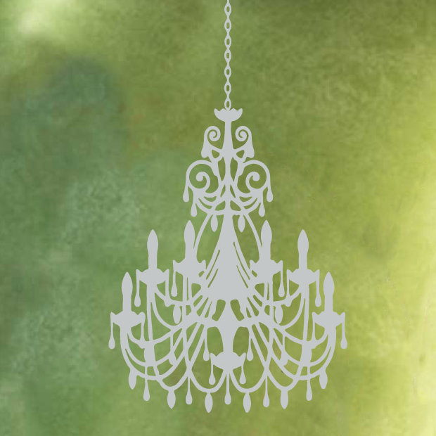 Décalcomanie murale lustre ornée, H 48 po x l 31 po x P 0,01 po, Gris clair