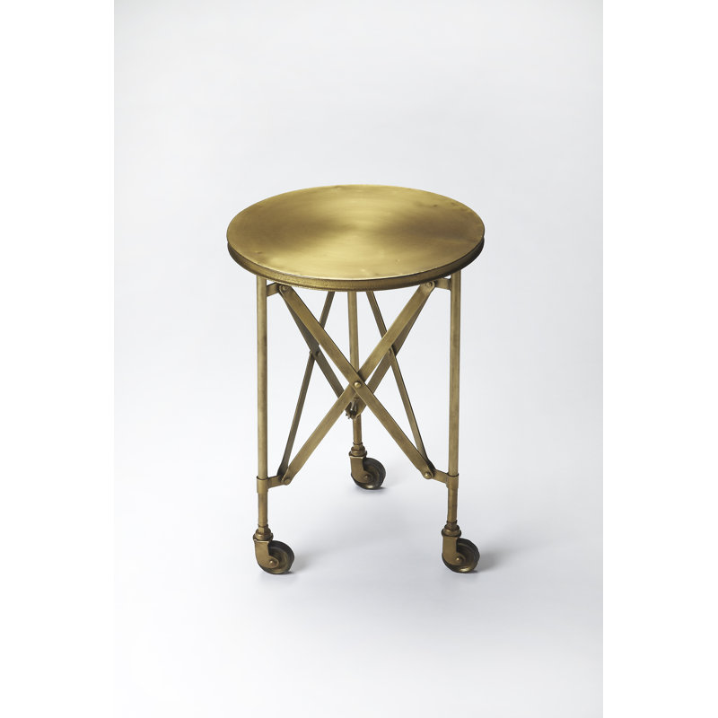Jerlisha Iron Wheel End Table, Gold Industrial Chic