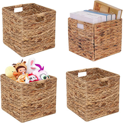 Storage Baskets Wicker Cube Baskets Foldable Handwoven Water Hyacinth Laundry Organizer,Set Of 4 Pcs Baskets-11X11x11inch