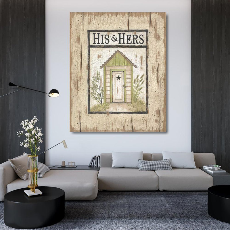 «August and Spivey, Linda», reproduction d'art sur toile tendue: His and Hers Outhouse, H 44 po x l 36 po