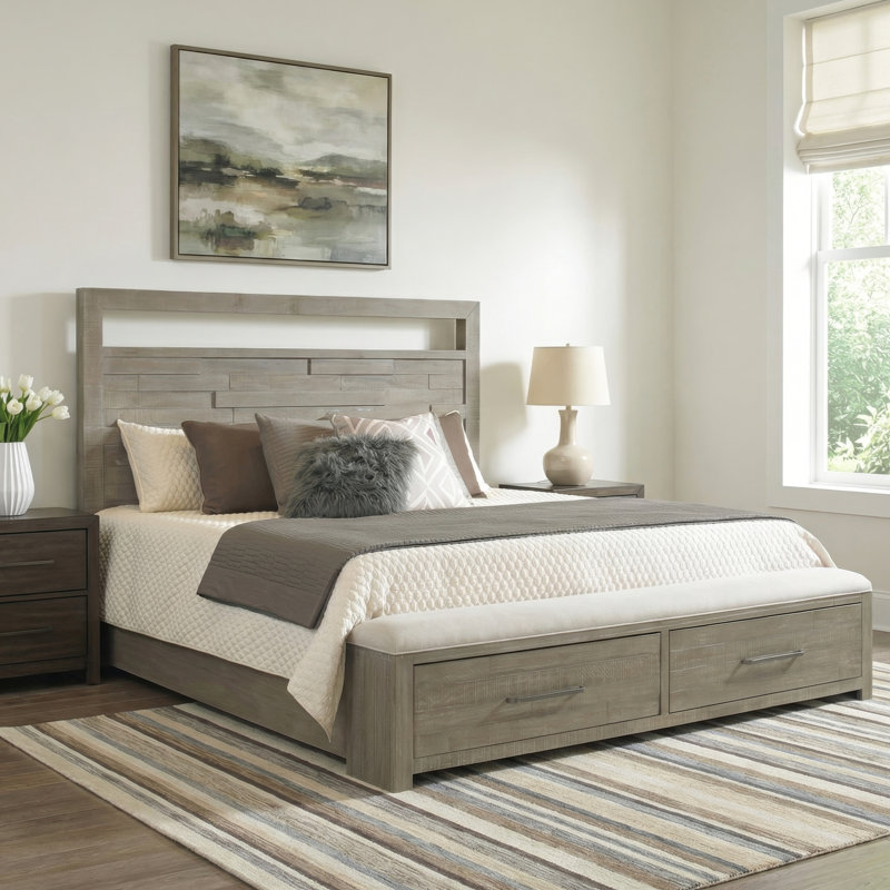 Mauve Upholstered Platform Storage Bed