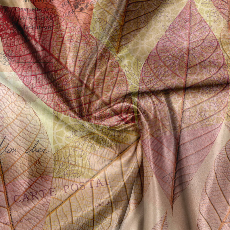 Rustic curtain, autumnal leaf art, autumn theme, coral red, shame, light green