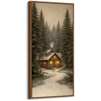 Extra Large Cozy Cabin Forest Landscape Framed Canvas Print Wall Art