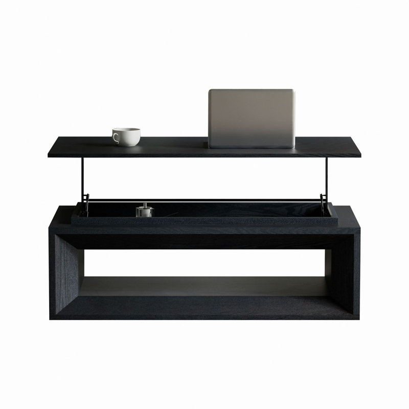 Table basse rectangulaire avec plateau relevable de 43,3 po avec rangement, table basse moderne en panneau de fibres à densité moyenne avec placage en bois et plateau flottant