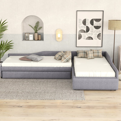 Lit de jour simple avec lit gigogne et tiroir gris - Revêtement de luxe, structure en contreplaqué pour une décoration intérieure élégante, fabrication