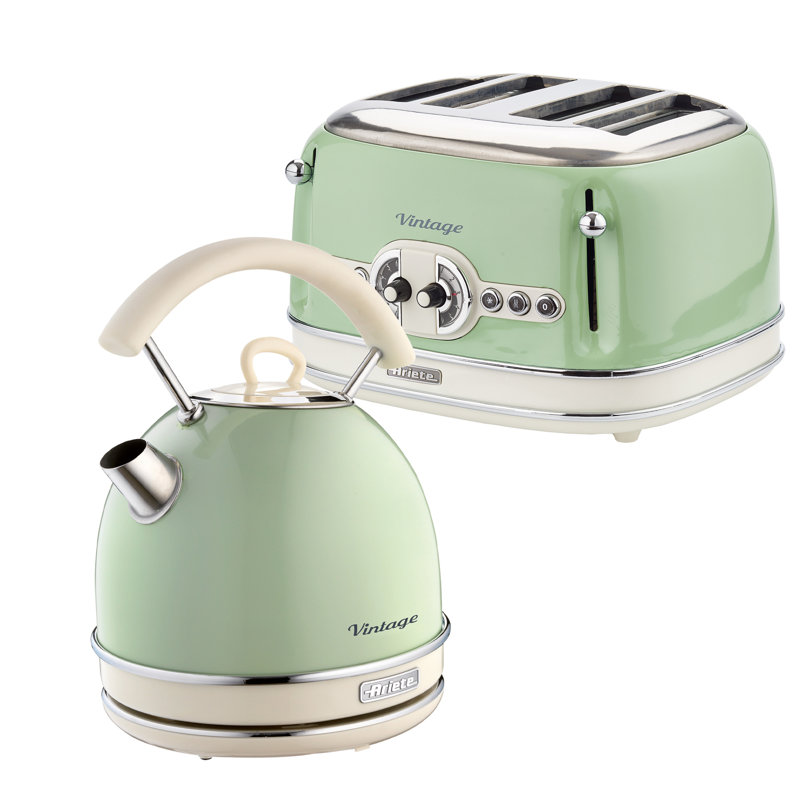Ariete Vintage 1.7L Dome Kettle And 4 Slice Toaster Pack, Green