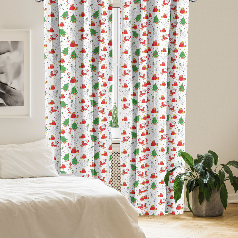 Rideaux de Noël 4 panneaux Red Barrel Studio®, arbre de Noël, vert et rouge, L 56 po x L 84 po