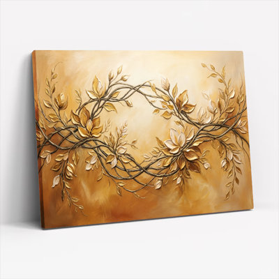 «Gallery Wrap», art mural sur toile pour le salon, la chambre à coucher, le bureau ou le vestibule - décoration murale décorative avec motif floral doré