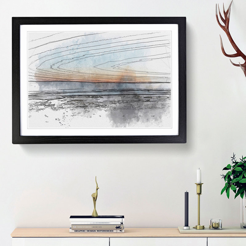 Skyline of Santa Barbara in Abstract - Picture Frame Graphic Art Print, 36cm H x 48cm W x 2cm D, Black Framed