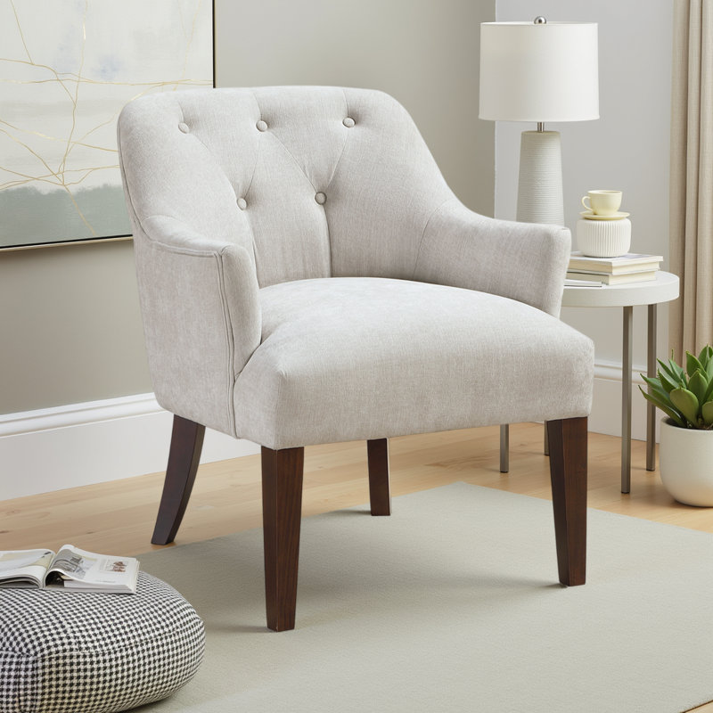 Perlas 26.5" Modern & Contemporary Accent Chair with Textured Fabric Upholstery, Button-Tufted Back & Solid Wood Legs