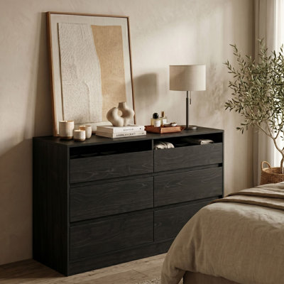 Commode à 6 tiroirs avec rangement pour bijoux lumineux et plateau de rangement amovible, commode de rangement pour salon, garde-robe, chambre à coucher