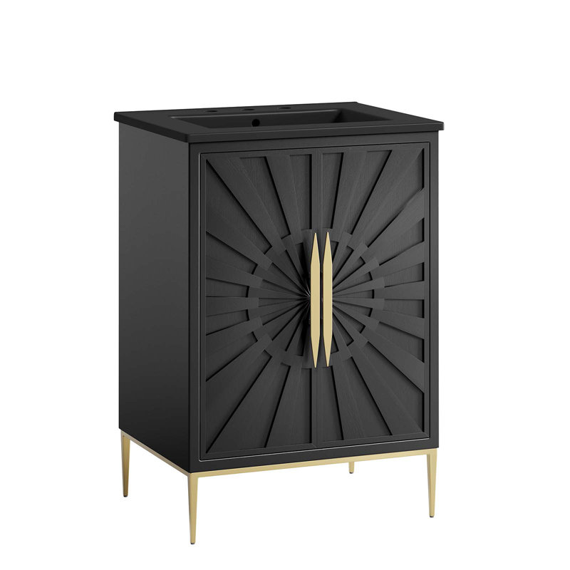 Awaken 24" Black Solid Wood and MDF Bathroom Vanity with Gold Base