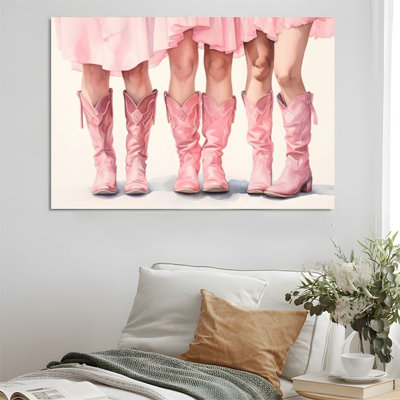 2D Flat, 1Pc Framed Canvas Wall Art, Pink Cowboy Boots, Ballet Skirt, Vintage Realistic Style Art Print Canvas Poster Painting Room Wall Decor, Ideal Gift For Bedroom Living Room Hallway Dorm, Ready To Hang