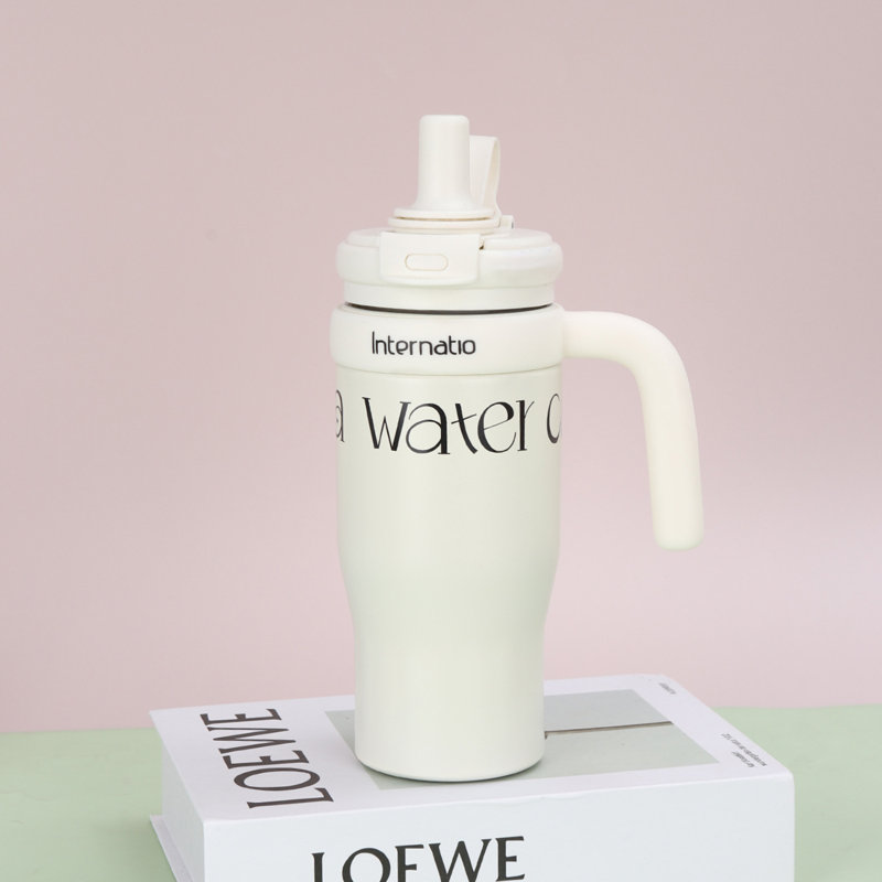 Tasse à gobelet isotherme avec poignée paille, Blanc