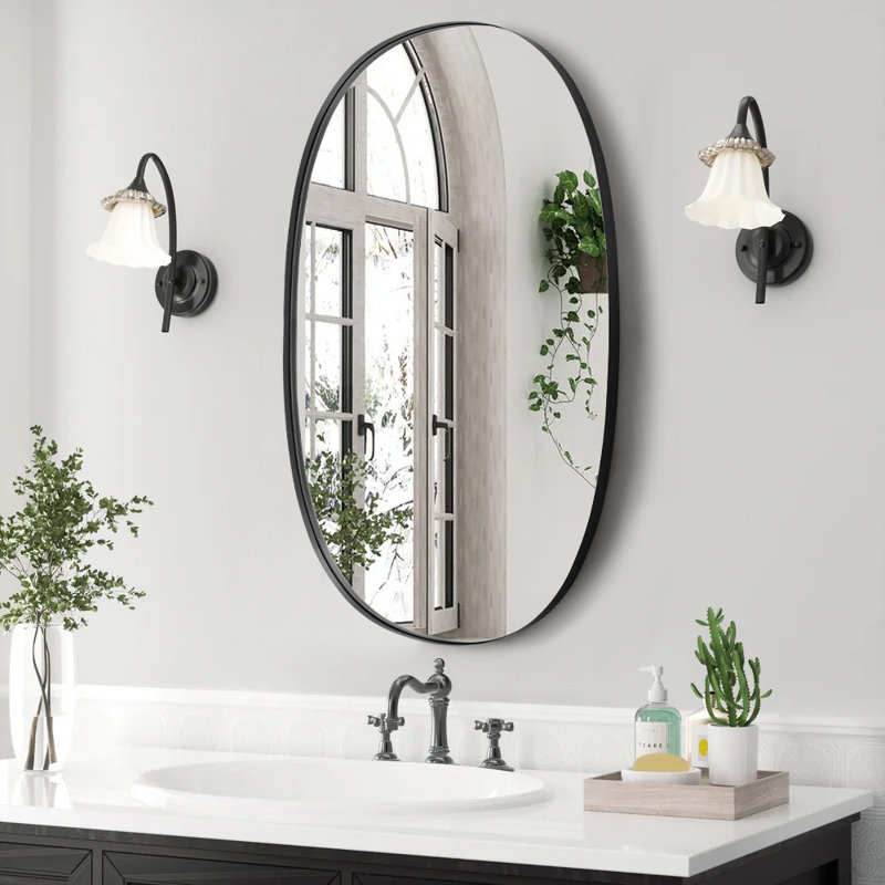 Petulia Metal Oval Mirror, Black