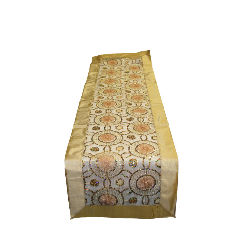 Blossom Embroidered Sequins Table Runner, 54" W x 14" D, Gold
