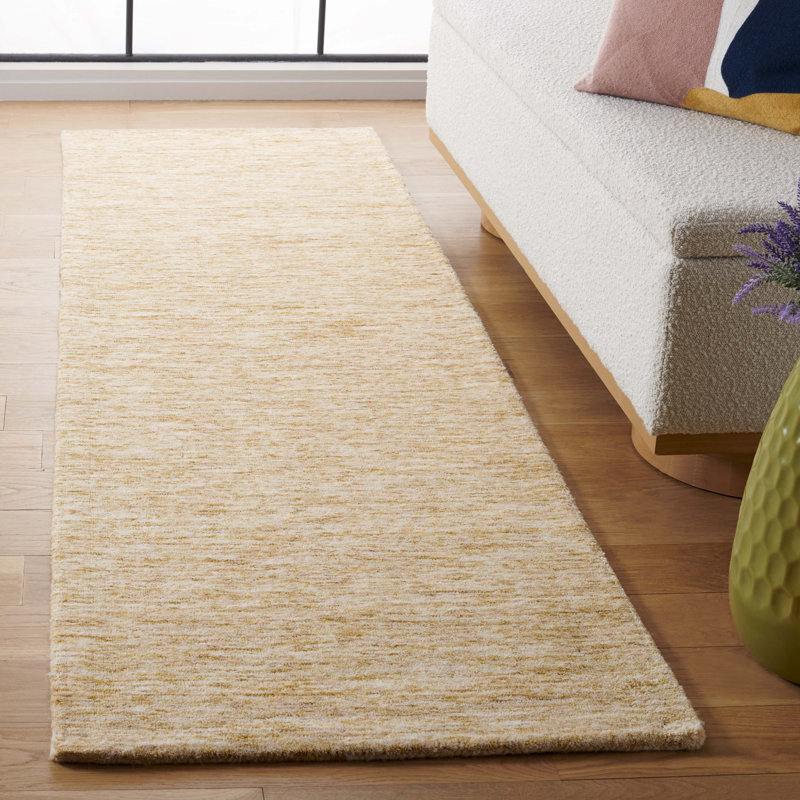 Himalaya Handloomed Wool Cotton Rug in Gold, Runner 2'3" x 8'