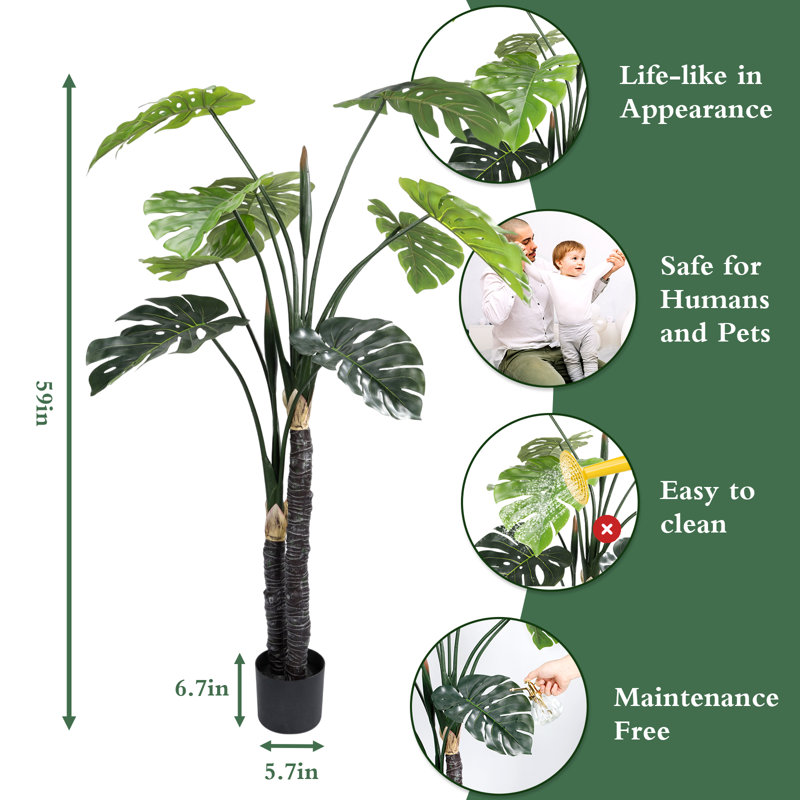 Arbres artificiels avec pot Monstera Deliciosa, 1, H 59 po x l 33 po x P 33 po
