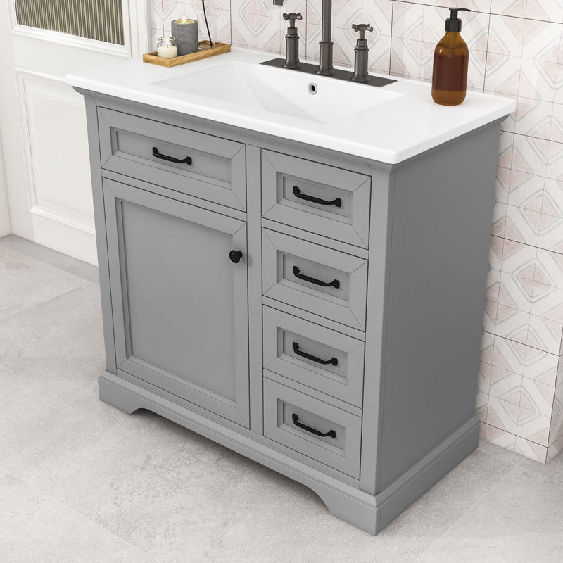 Meuble-lavabo 36 po avec lavabo, tablettes de rangement, tiroirs et porte