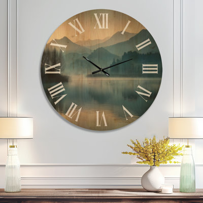 Large Landscape Wood Wall Clock – Serene Lake at Dawn with First Light